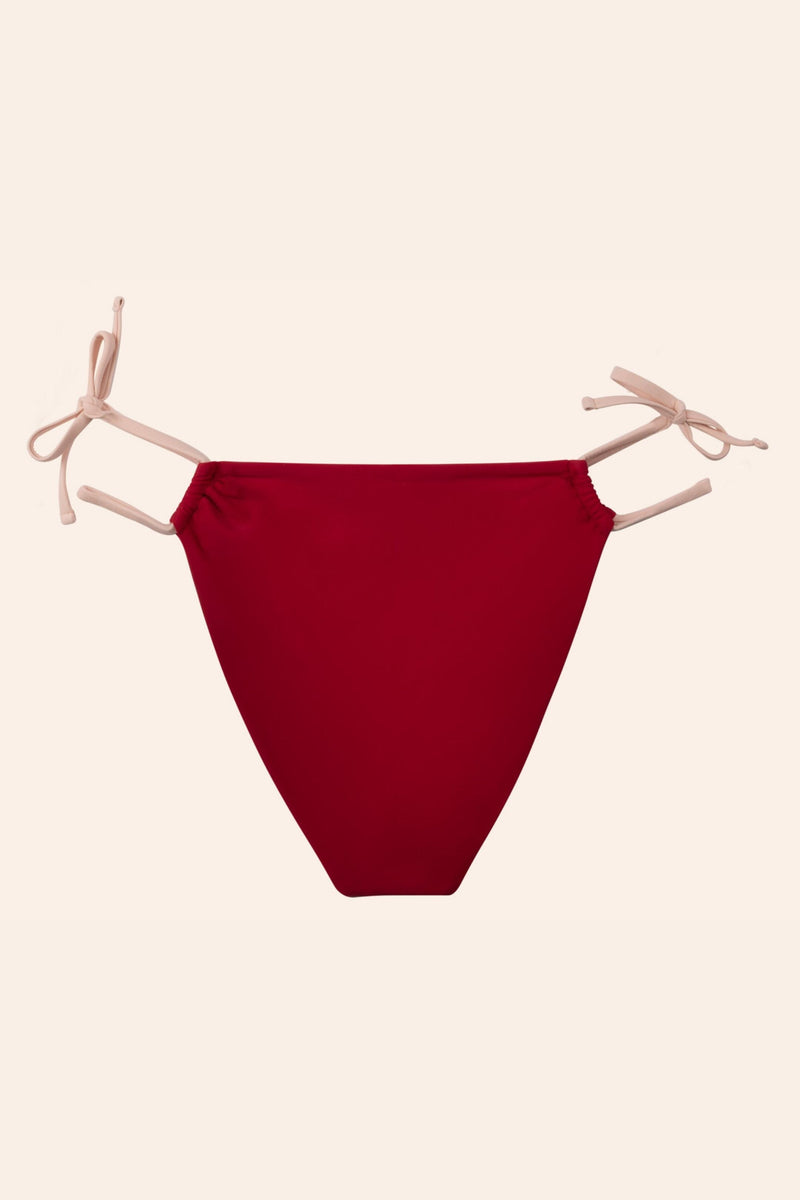 the back of red bikini bottoms with side ties