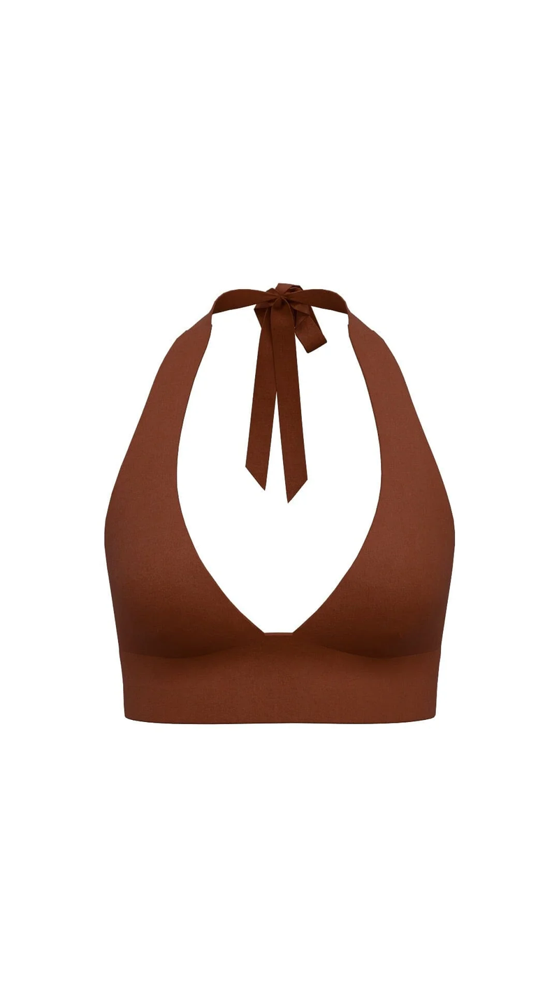 a brown halter bikini top.