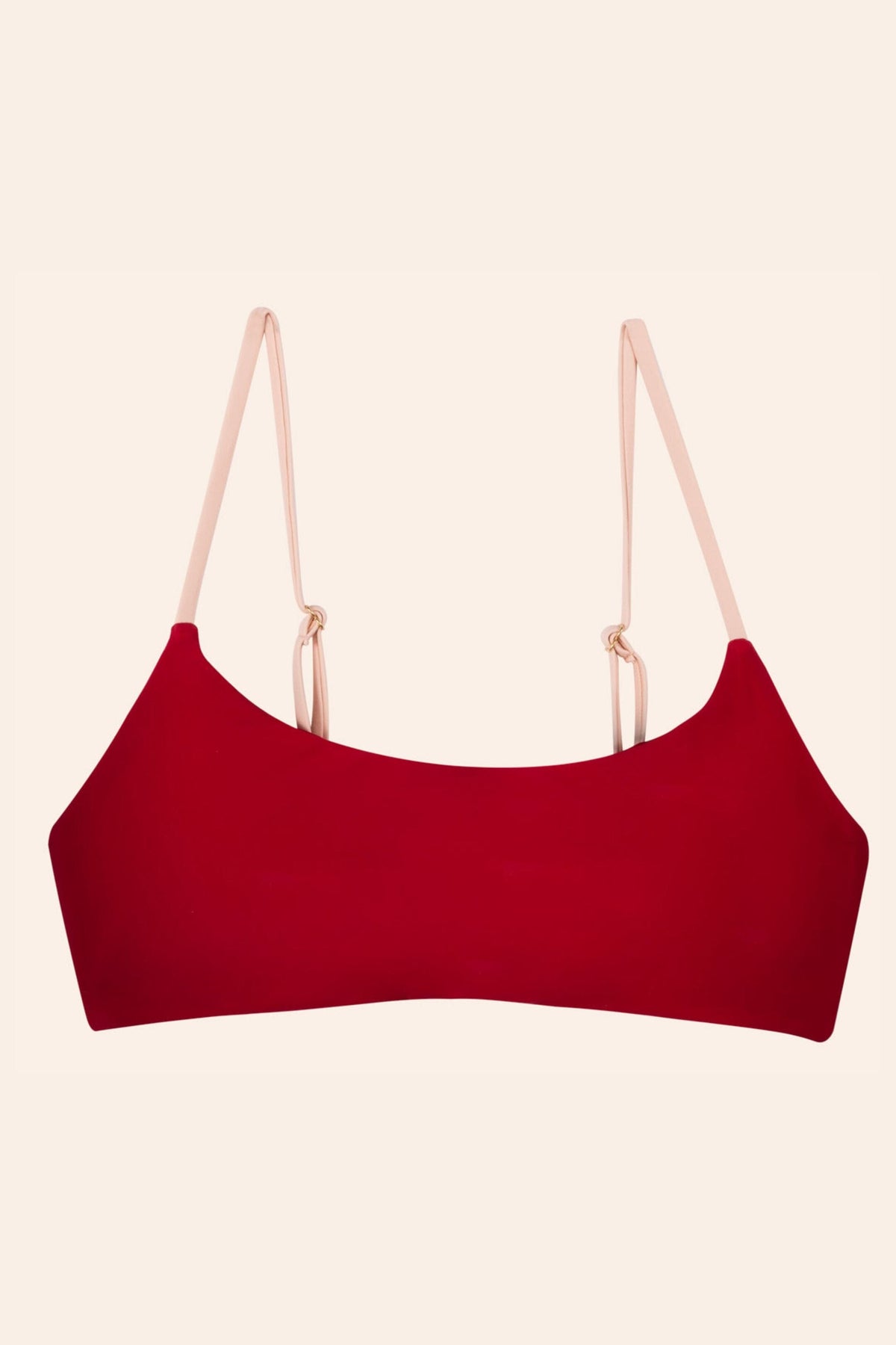 the front of a red sporty bikini top