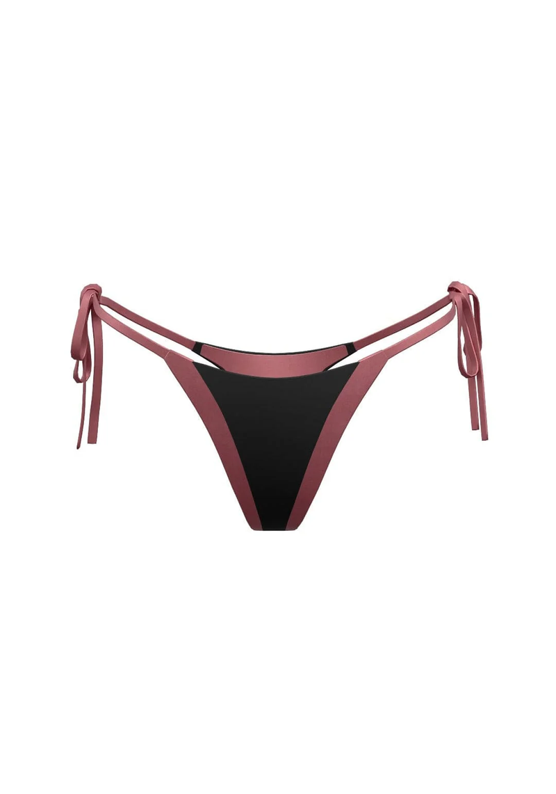 pink and black string bikini bottoms.