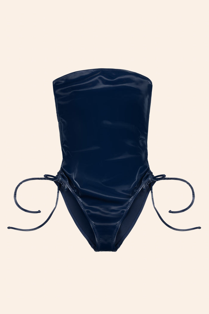 product image of a navy side tie one-piece